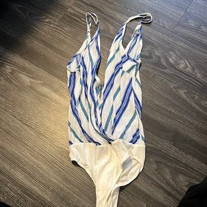 Blue stripe body suit worn once
